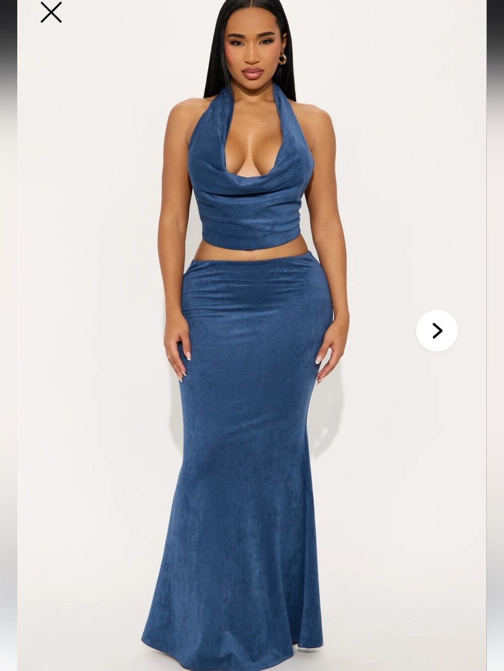 Fashion Nova Blue Halter Cowl Maxi Two-Piece Dress